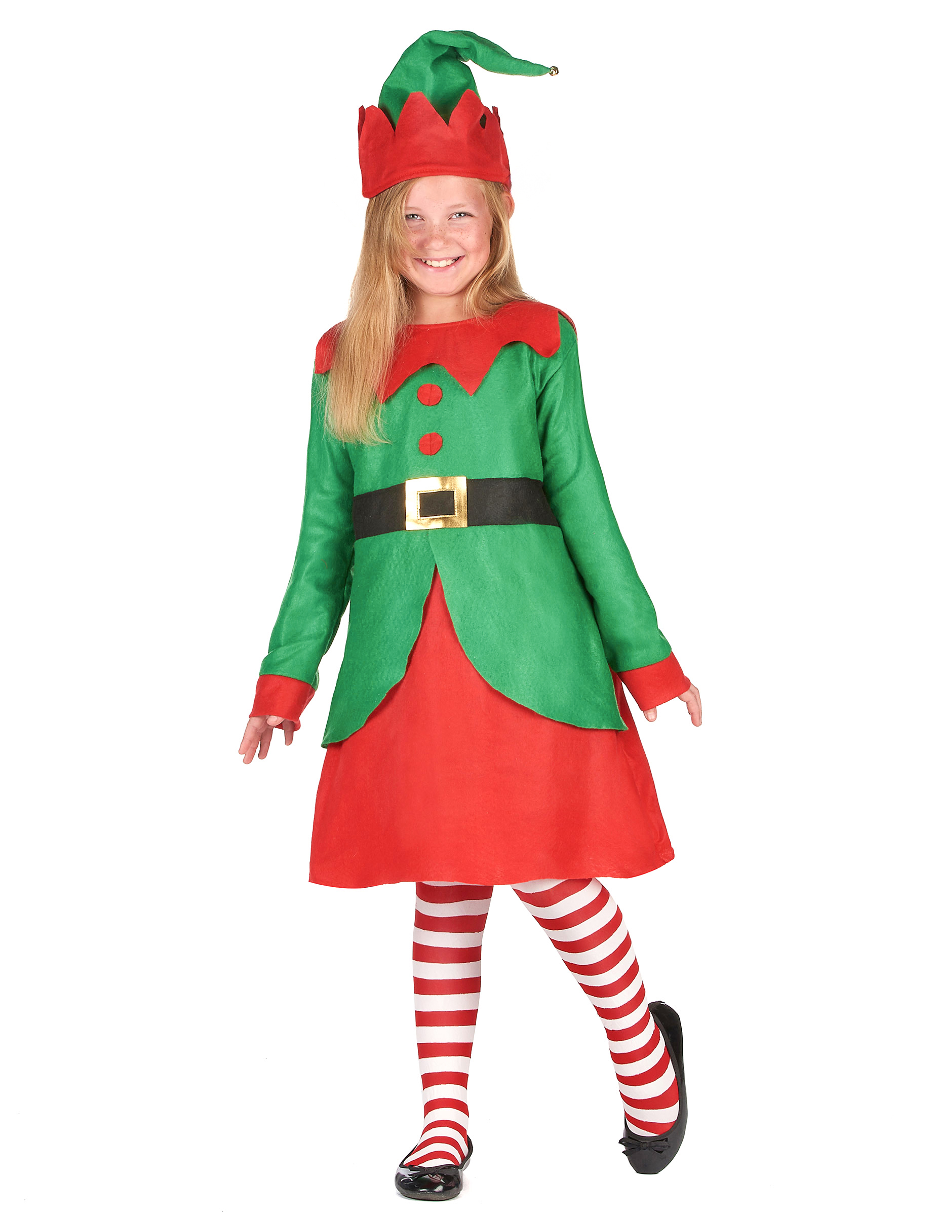 Weihnachtselfen-Kostüm für Mädchen grün-rot-schwarz von KARNEVAL-MEGASTORE