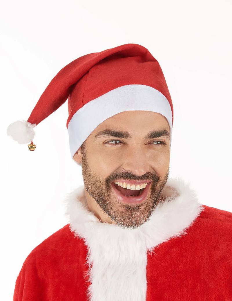 Weihnachtsmütze mit Glöckchen rot-weiss von KARNEVAL-MEGASTORE