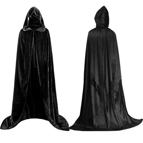 WENAUANG Vampir Umhang, Umhang Mit Kapuze, Samt Cape, Sensenmann KostüM, Mittelalter Umhang, Perfekt FüR Halloween, Karneval Und Partys Maskerade, Erwachsener(Schwarz) von WENAUANG