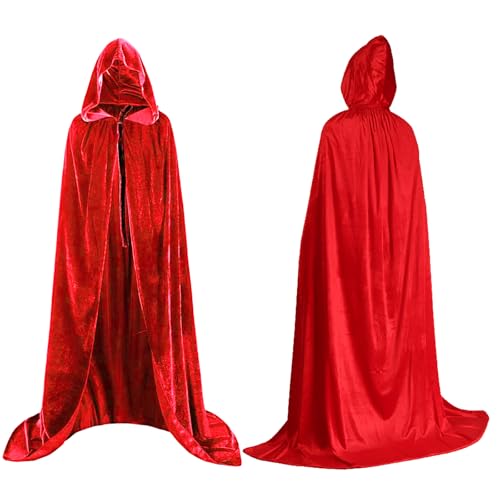 WENAUANG Vampir Umhang, Umhang Mit Kapuze, Samt Cape, Sensenmann KostüM, Mittelalter Umhang, Perfekt FüR Halloween, Karneval Und Partys Maskerade, Erwachsener(Rot) von WENAUANG