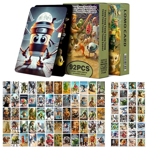 WENAUANG Italian Brainrot Sammelkartenset, 60 Einzigartige Karten & 32 Sticker, Tung Tung Tung Tung Sahur Figur Sammelkarten mit Besonderen Charakteren, Kinder, Jugendliche, Feste und Partys (A) von WENAUANG