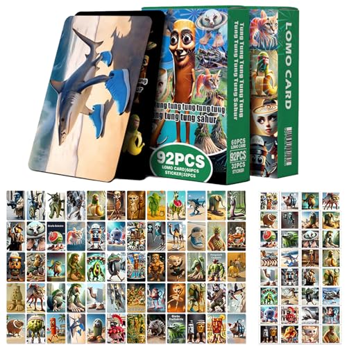 WENAUANG Italian Brainrot Sammelkartenset, 60 Einzigartige Karten & 32 Sticker, Tung Tung Tung Tung Sahur Figur Sammelkarten mit Besonderen Charakteren, Kinder, Jugendliche, Feste und Partys (B) von WENAUANG