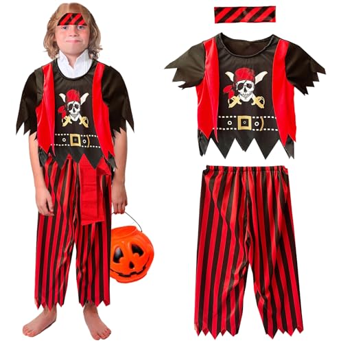 WENAUANG 5tlg Piratenkostüm Kinder Piratenparty Zubehör Jungen Mit Piraten Kopftuch, Mottoparty Piratenkinder, Halloween Karneval Verkleidung Cosplay Rollenspiel Fasching Maskerade(L) von WENAUANG