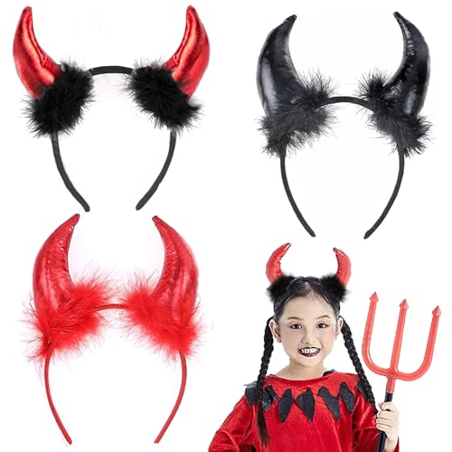 WENAUANG Teufelshörner Haarreif, 3 Stück Teufelsohren, Teufel Ohren Haarband, Teufel Horn Kuh Horn Haar Hoop, Teufelshörner Stirnband für Fasching, Karneval, Halloween, Maskerade Cosplay von WENAUANG