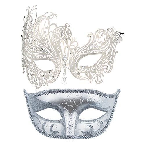 WENFEN Maskerade-Maske for Damen, 2er-Pack, Unisex-Mardi-Gras-Kostüm, venezianische, lasergeschnittene Maskerade-Maske (Size : Black+black) von WENFEN