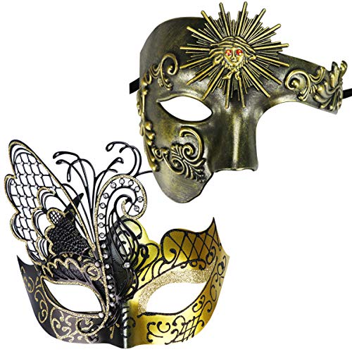 WENFEN Maskerade-Maske for Frauen, Paare, Maskerade-Maske, Karneval-Maske, Halloween, venezianisches Cosplay, Kostüm, Weihnachtsfeier, Masken-Set (Schwarz-1 + Gold) (Size : 2) von WENFEN