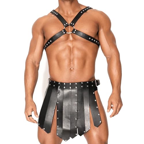 WENTPOL Herren Riemenbody Leder Harness leder brust harness herren Brust Harness mit Gladiator Verstellbare Brust Harness Leder Soldat Rüstung Männer Herren Gladiator Kostüm Set Clubwear Cosplay von WENTPOL
