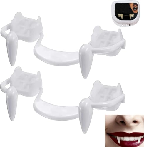 Halloween Vampirzähne, 2 Stücke Einziehbare Vampir-Zombie-Zähne, Realistische Wiederverwendbare Vampirzähne, Gruselige Falsche Halloween-Zähne für Halloween-Partys und Cosplay von WEQNGIU