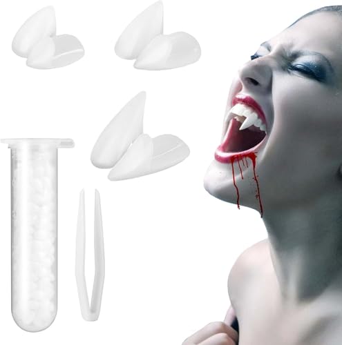 Vampirzähne, 3 Paar Vampirzähne mit Kleber Custom Reißzähne, Halloween Vampirzähne, Fake Reißzähne mit Zahnkleber für Halloween Party, Cosplay Requisiten Vampirzähne, 3 Paar Vampirzähne mit Kleber Custom Reißzähne, Halloween Vampirzähne, Fake Reißzähne mit Zahnkleber für Halloween Party, Cosplay Requisiten von WEQNGIU
