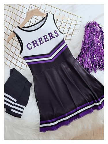 Cheerleader-Set, Kleider, niedliche Homecoming-Saison-Performance-Kostüme, Weihnachten, Party, Bash-Kostüme(Black,4-5Y(110cm)) von WEQYFDC