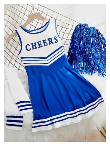 Cheerleader-Set, Kleider, niedliche Homecoming-Saison-Performance-Kostüme, Weihnachten, Party, Bash-Kostüme(Blue,5-6Y(120cm)) von WEQYFDC