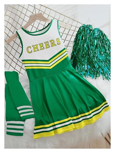 Cheerleader-Set, Kleider, niedliche Homecoming-Saison-Performance-Kostüme, Weihnachten, Party, Bash-Kostüme(Green,4-5Y(110cm)) von WEQYFDC
