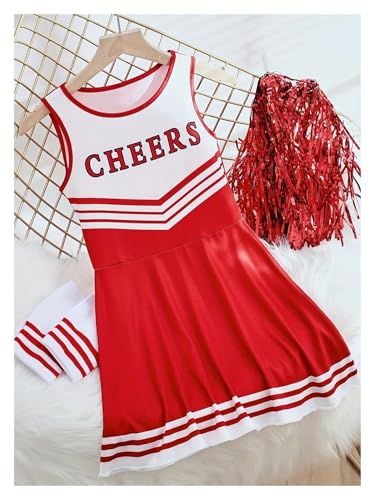 Cheerleader-Set, Kleider, niedliche Homecoming-Saison-Performance-Kostüme, Weihnachten, Party, Bash-Kostüme(Red,9-10Y(140cm)) von WEQYFDC