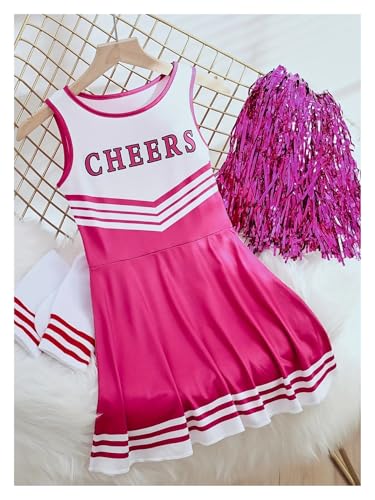 Cheerleader-Set, Kleider, niedliche Homecoming-Saison-Performance-Kostüme, Weihnachten, Party, Bash-Kostüme(Rose,5-6Y(120cm)) von WEQYFDC