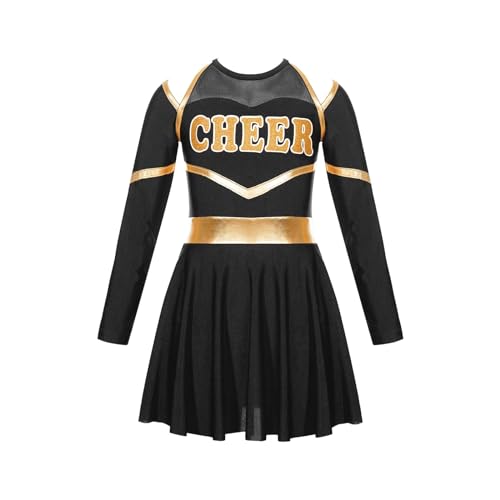 Kinder Cheerleader Kostüme Kinder Schule Cheerleading Uniform Kleid Cheering Team Kleidung Sets for Tanzwettbewerb(Black,6) von WEQYFDC