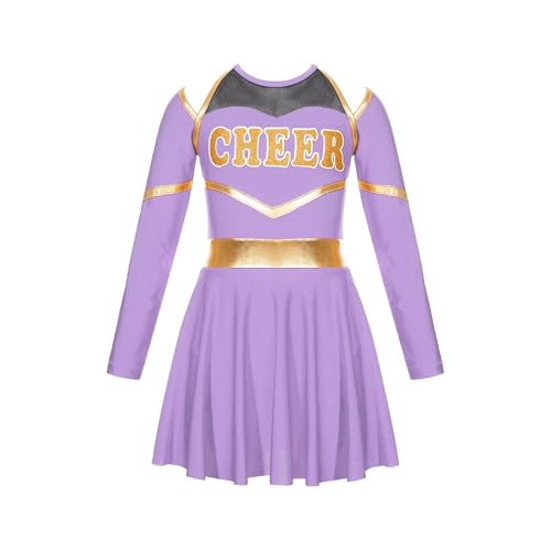 Kinder Cheerleader Kostüme Kinder Schule Cheerleading Uniform Kleid Cheering Team Kleidung Sets for Tanzwettbewerb(Purple,10) von WEQYFDC