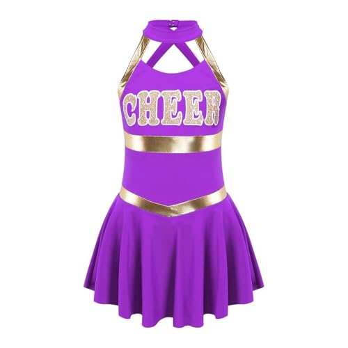 WEQYFDC Cheerleader-Kostüm, Tanzbekleidung, ärmellos, Briefdruck, hohler Rücken, Tanz, Cheerleading-Uniform, Gruppenkleidung(Purple,14) von WEQYFDC
