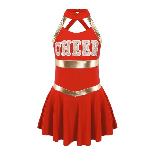 WEQYFDC Cheerleader-Kostüm, Tanzbekleidung, ärmellos, Briefdruck, hohler Rücken, Tanz, Cheerleading-Uniform, Gruppenkleidung(Red,6) von WEQYFDC