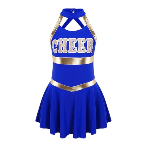 WEQYFDC Cheerleader-Kostüm, Tanzbekleidung, ärmellos, Briefdruck, hohler Rücken, Tanz, Cheerleading-Uniform, Gruppenkleidung(Royal Blue,6) von WEQYFDC
