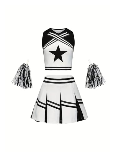 WEQYFDC Cheerleader-Rock-Anzug, sportlich, niedlich, Heimkehr-Saison-Performance-Kostüm, mehrfarbig erhältlich(Black,13-14Y(160cm)) von WEQYFDC