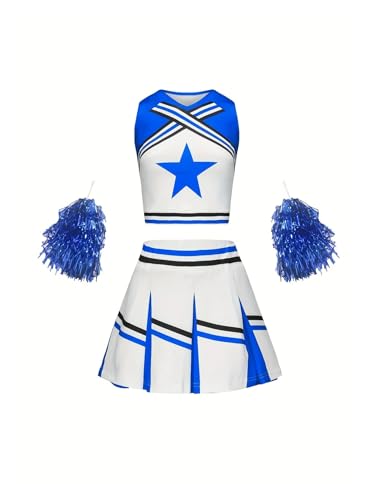 WEQYFDC Cheerleader-Rock-Anzug, sportlich, niedlich, Heimkehr-Saison-Performance-Kostüm, mehrfarbig erhältlich(Blue,7-8Y(130cm)) von WEQYFDC