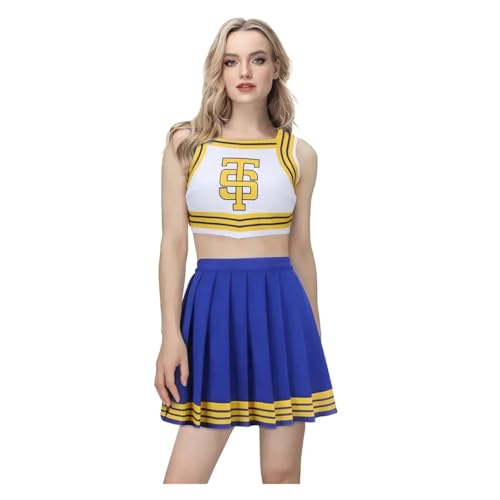 WEQYFDC Cheerleader-Uniform, blau-weiß, Cheerleading-Outfits, Halloween-Party-Kostüm for High-School-Mädchen(M) von WEQYFDC