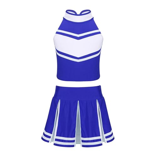 WEQYFDC Cheerleading-Kostüm, Cheerleader-Outfit, ärmellose Oberteile mit Reißverschluss und Faltenrock, Kleidung for Schulbühnenauftritte(Blue White,16) von WEQYFDC