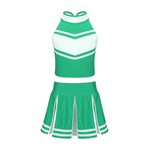 WEQYFDC Cheerleading-Kostüm, Cheerleader-Outfit, ärmellose Oberteile mit Reißverschluss und Faltenrock, Kleidung for Schulbühnenauftritte(Green,16) von WEQYFDC