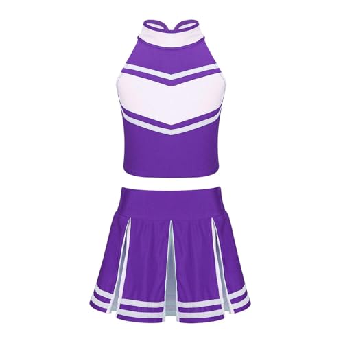 WEQYFDC Cheerleading-Kostüm, Cheerleader-Outfit, ärmellose Oberteile mit Reißverschluss und Faltenrock, Kleidung for Schulbühnenauftritte(Purple,16) von WEQYFDC