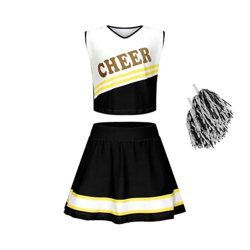 WEQYFDC Cheerleading-Kostüm for Kinder, Schulmädchen-Cheerleader-Uniformen, Cheer-Tanz-Outfits(Black,11-12Y(150)) von WEQYFDC