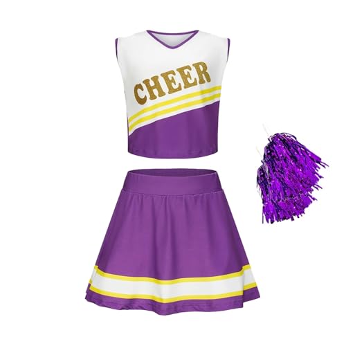 WEQYFDC Cheerleading-Kostüm for Kinder, Schulmädchen-Cheerleader-Uniformen, Cheer-Tanz-Outfits(PURPLE,5-6Y(120)) von WEQYFDC