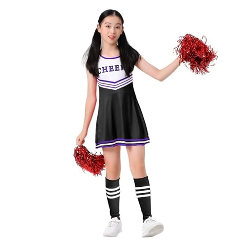 WEQYFDC Cheerleading-Uniform, vierfarbiges Cheerleading-Übungs-Sportbekleidungs-Fußballkleid-Performance-Anzug-Set for Kinder(Black,110) von WEQYFDC