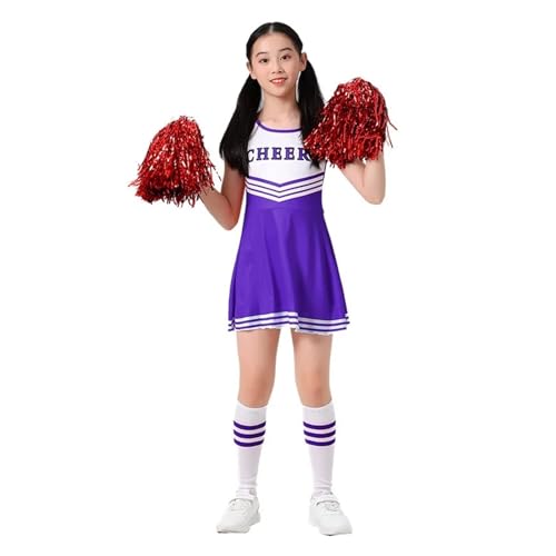 WEQYFDC Cheerleading-Uniform, vierfarbiges Cheerleading-Übungs-Sportbekleidungs-Fußballkleid-Performance-Anzug-Set for Kinder(PURPLE,140) von WEQYFDC