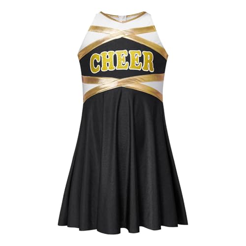 WEQYFDC Cheerleading Uniform Cheerleader Cheer Dance Performance Kostüm Dancewear Ärmelloses Metallic-Kleid mit Buchstabendruck(Black,14) von WEQYFDC