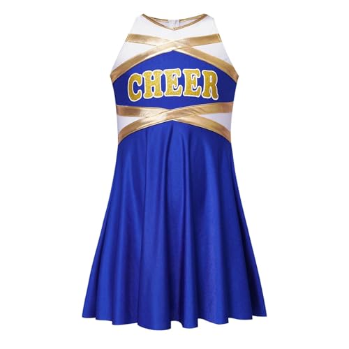 WEQYFDC Cheerleading Uniform Cheerleader Cheer Dance Performance Kostüm Dancewear Ärmelloses Metallic-Kleid mit Buchstabendruck(Blue,6) von WEQYFDC