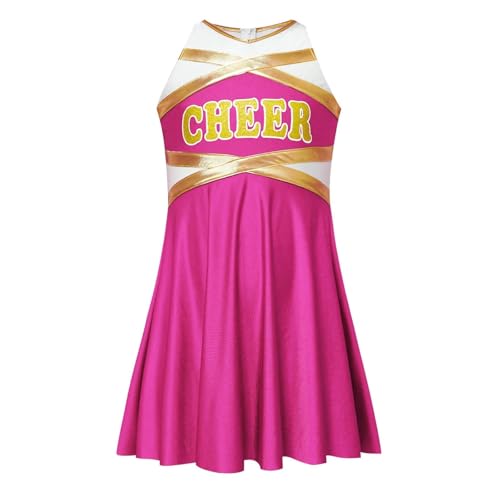 WEQYFDC Cheerleading Uniform Cheerleader Cheer Dance Performance Kostüm Dancewear Ärmelloses Metallic-Kleid mit Buchstabendruck(Pink,8) von WEQYFDC