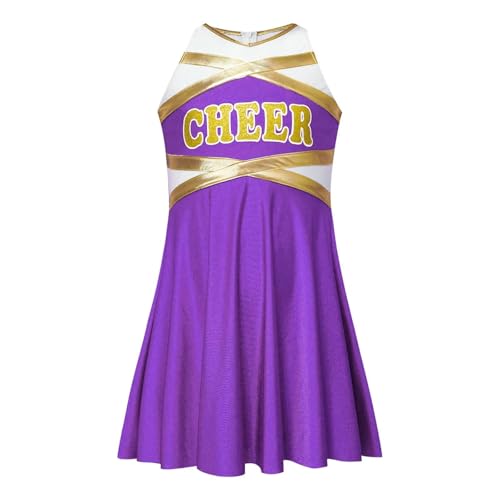 WEQYFDC Cheerleading Uniform Cheerleader Cheer Dance Performance Kostüm Dancewear Ärmelloses Metallic-Kleid mit Buchstabendruck(Purple,16) von WEQYFDC