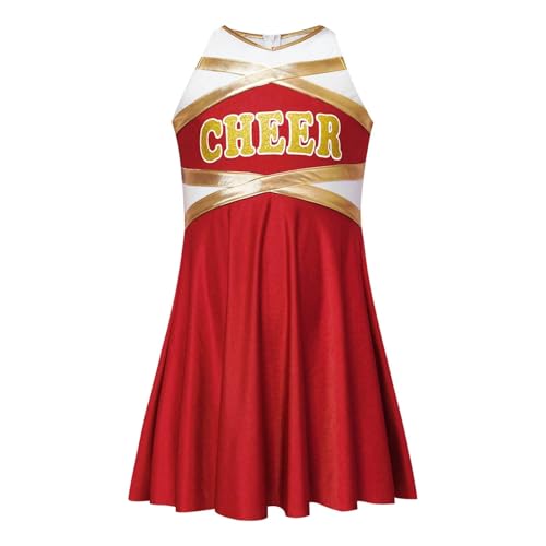 WEQYFDC Cheerleading Uniform Cheerleader Cheer Dance Performance Kostüm Dancewear Ärmelloses Metallic-Kleid mit Buchstabendruck(Red,10) von WEQYFDC
