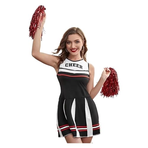 WEQYFDC Cheerleading-Uniformen, Aerobic, Bühnenauftritte, Rollenspiele, Kostüme for Damen, Gruppentanz-Kleider(Blackwhite,M) von WEQYFDC