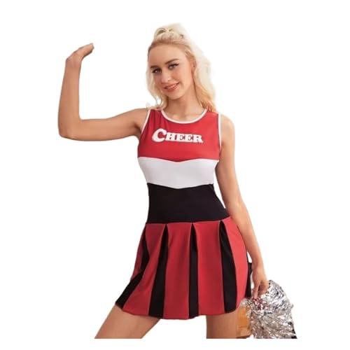 WEQYFDC Cheerleading-Uniformen, Aerobic, Bühnenauftritte, Rollenspiele, Kostüme for Damen, Gruppentanz-Kleider(Redblack,M) von WEQYFDC