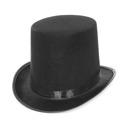 WEQYFDC Der Zauberer führte High Hat Polyster Top Hat Flat Red Black Hat Jazz Bühnenauftritte von Männern Frauen in großer Größe auf Für Eine Gala, Faschingsparty Oder Karneval(Black) von WEQYFDC