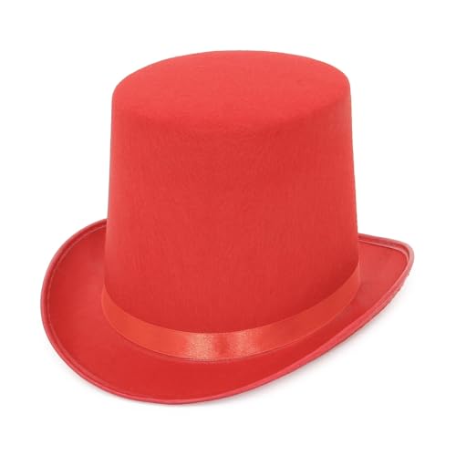 WEQYFDC Der Zauberer führte High Hat Polyster Top Hat Flat Red Black Hat Jazz Bühnenauftritte von Männern Frauen in großer Größe auf Für Eine Gala, Faschingsparty Oder Karneval(Red) von WEQYFDC