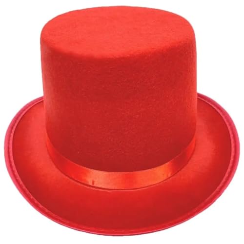 WEQYFDC Dress Up Zauberer-Zylinderhut For Frauen, Mann, Motto-Partyhut Mit Rollkrempe, Kostüm-Gentleman-Zylinderhut, Fotohut Für Eine Gala, Faschingsparty Oder Karneval(Red,M) von WEQYFDC