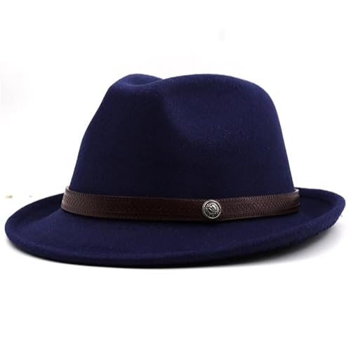 WEQYFDC Einfache Männer Zylinder for Winter Herbst elegante Dame Filz Jazz Hut Für Eine Gala, Faschingsparty Oder Karneval(Dark Blue) von WEQYFDC
