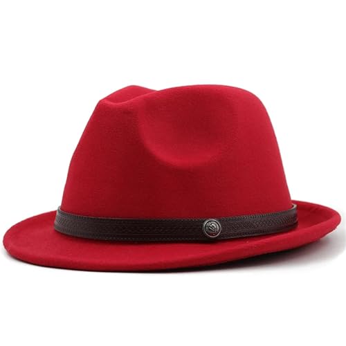 WEQYFDC Einfache Männer Zylinder for Winter Herbst elegante Dame Filz Jazz Hut Für Eine Gala, Faschingsparty Oder Karneval(Red) von WEQYFDC