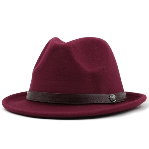 WEQYFDC Einfache Männer Zylinder for Winter Herbst elegante Dame Filz Jazz Hut Für Eine Gala, Faschingsparty Oder Karneval(Wine Red) von WEQYFDC