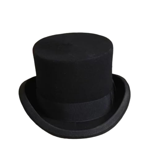 WEQYFDC Flacher Herren-Zylinderhut aus Wolle, vielseitig einsetzbare Zaubererkappe, Gentleman-Hut mit Zylinderriemen, elegant Für Eine Gala, Faschingsparty Oder Karneval(Black,Above 60cm) von WEQYFDC
