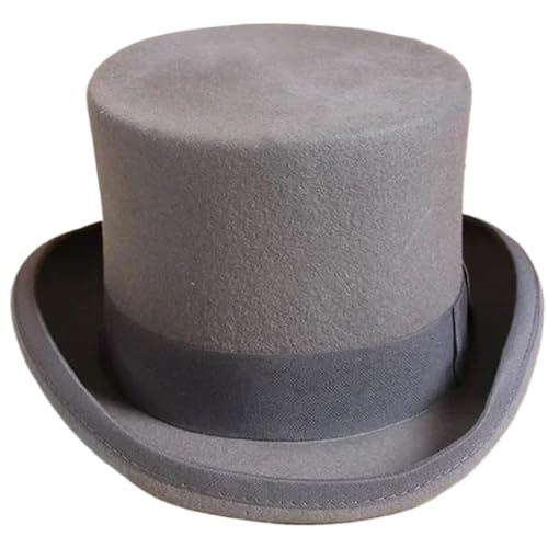 WEQYFDC Flacher Herren-Zylinderhut aus Wolle, vielseitig einsetzbare Zaubererkappe, Gentleman-Hut mit Zylinderriemen, elegant Für Eine Gala, Faschingsparty Oder Karneval(Grey,Above 60cm) von WEQYFDC