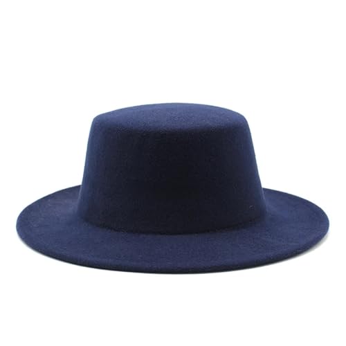 WEQYFDC Herbst-Winter-Filzhüte for Jungen und Mädchen, flache Oberseite, Jazz-Kappen, formelle Kleiderhüte Für Eine Gala, Faschingsparty Oder Karneval(DEEP BLUE) von WEQYFDC