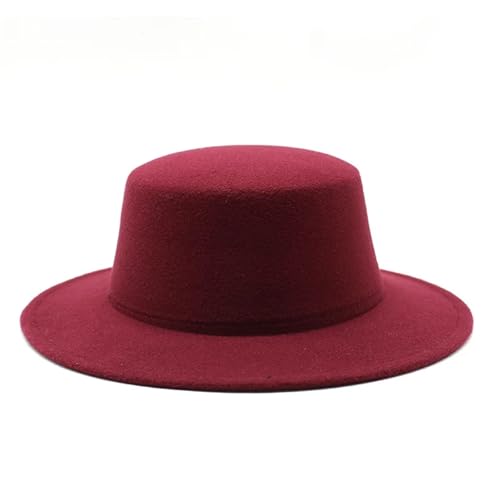WEQYFDC Herbst-Winter-Filzhüte for Jungen und Mädchen, flache Oberseite, Jazz-Kappen, formelle Kleiderhüte Für Eine Gala, Faschingsparty Oder Karneval(Dark Red) von WEQYFDC